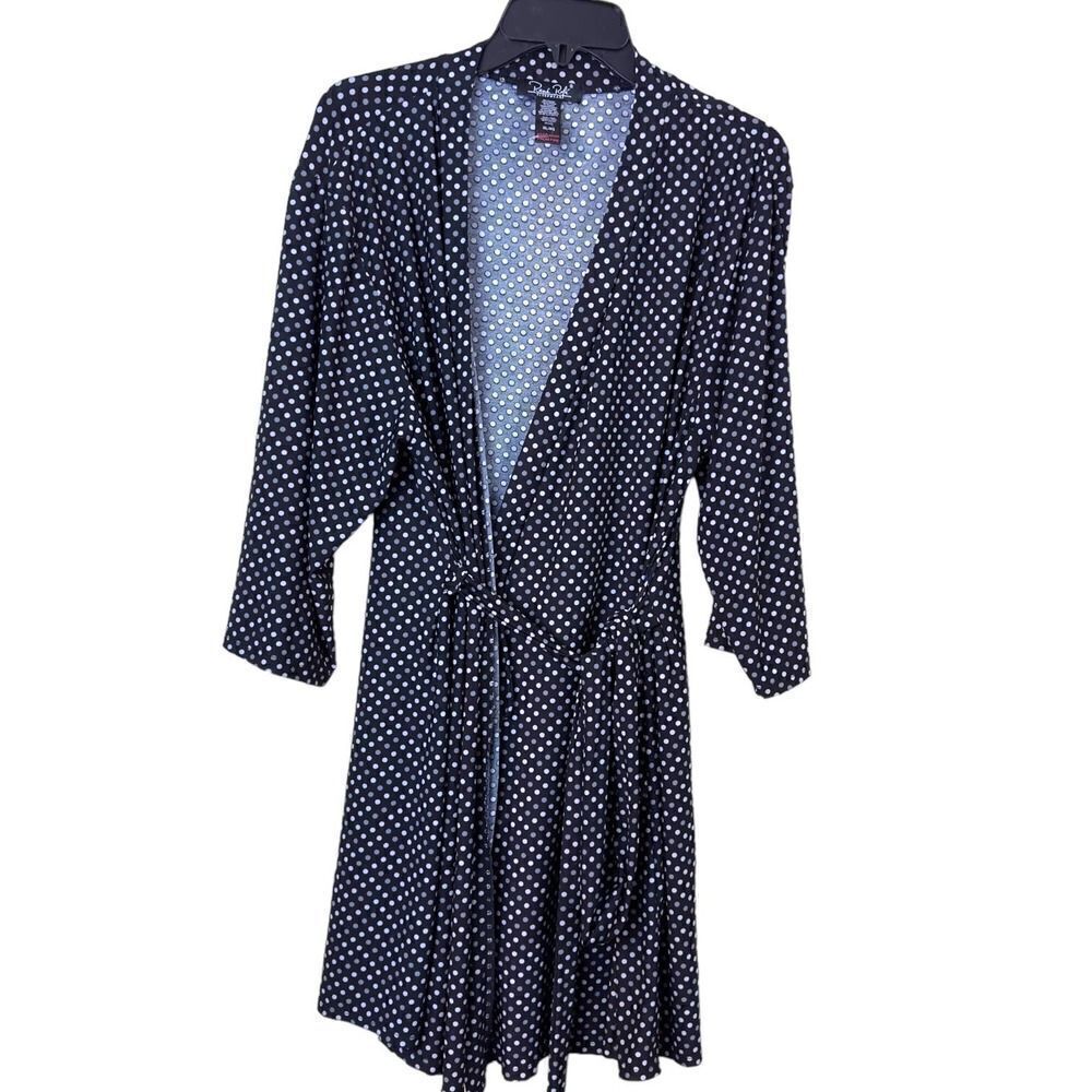 Rene Rofe Intimates Black White Polka Dot Satin Robe Sleepwear Size XL